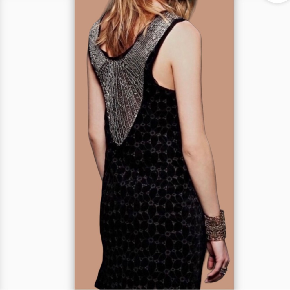 FREE PEOPLE black velvet beaded neck shift dress - Picture 3 of 16